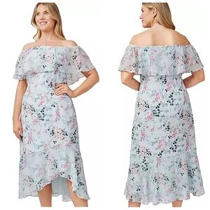Adrianna Papell Floral Print Off-The-Shoulder Dress 12